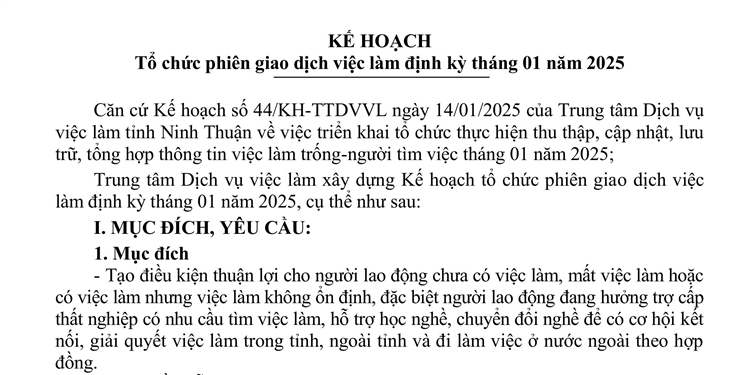 Kế hoạch tổ chức Phiên giao dịch việc làm định kỳ ngày 20/01/2025